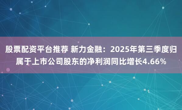 股票配资平台推荐 新力金融：2025年第三季度归属于上市公司股东的净利润同比增长4.66%
